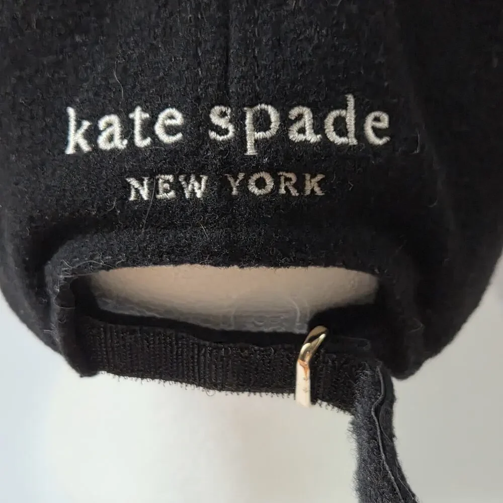 Kate Spade Black Wool Blend Baseball Cap – Spade Flower Embroidery Adjustable